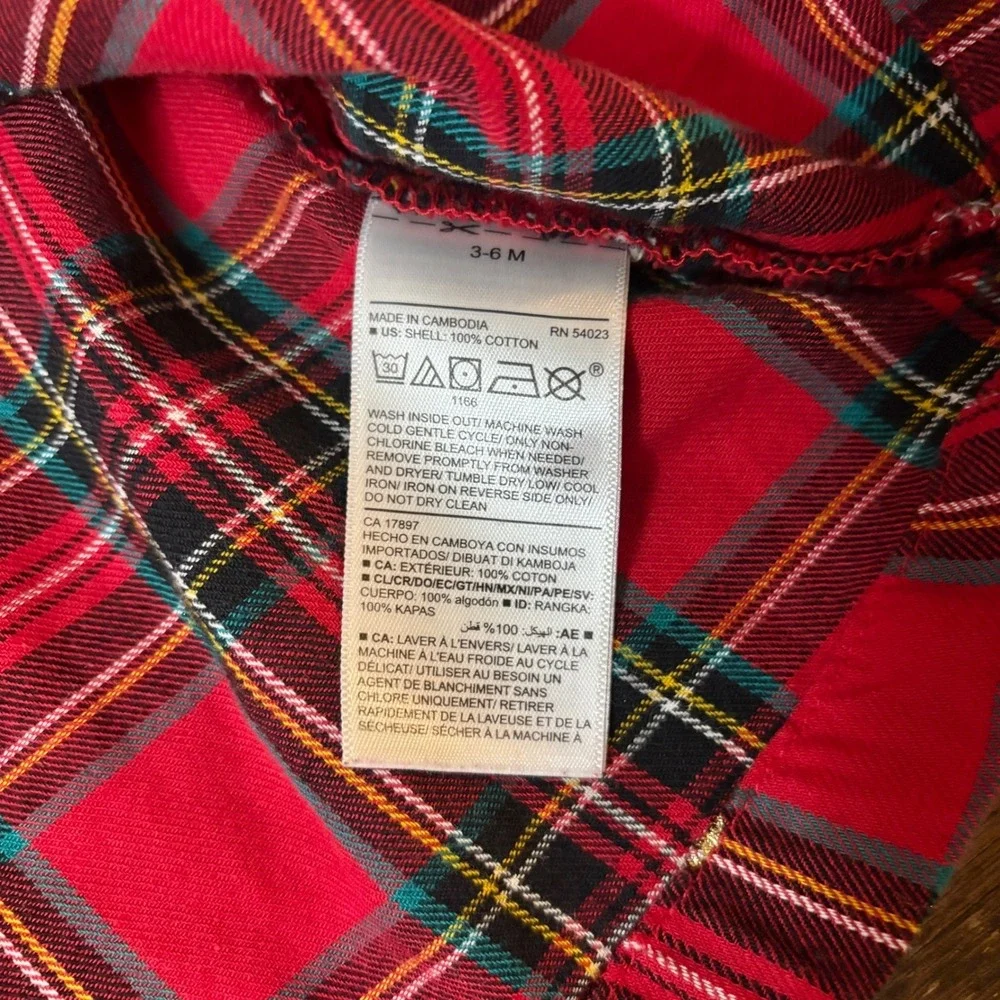 Old Navy Baby Girls Red Plaid Dress Gold Polka Dots Pleats Christmas Holiday 3-6